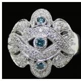 14K White gold blue and white diamond knot