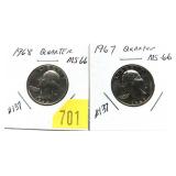 x2- Washington quarters: 1967, 1968 -x2 quarters