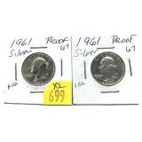 x2- 1961 Proof Washington quarters-x2 quarters