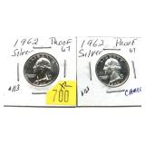 x2- 1962 Proof Washington quarters-x2 quarters