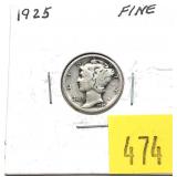 1925 Mercury dime