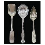 Lot, 3 Sterling shell & shovel spoons,
