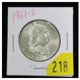 1961-D Franklin half dollar, Unc.