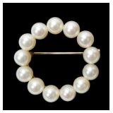 14K Yellow gold 5mm Japanese pearls circle pin,