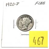 1920-D Mercury dime