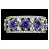 Sterling silver round cut blue and white CZ band