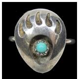 Sterling silver vintage bear claw turquoise ring,