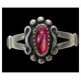 Sterling silver dentil set pink paua ring, new,