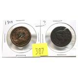 Lot, 2 damaged Large cents