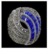 Sterling silver marcasite and lapis swirl