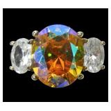 Sterling silver oval cut mystic glazed ring with