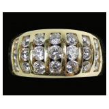 14K Yellow gold round cut channel set three-row