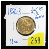 1886-S $5 Gold Liberty Half Eagle, Unc.