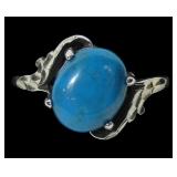 Sterling silver turquoise ring in bypass setting,