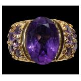 Sterling silver gold wash oval cut amethyst ring