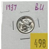 1937 Mercury dime, BU