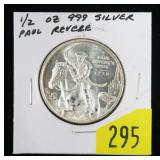 .999 Silver 1/2 oz. Paul Revere round