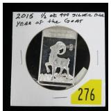 2015 1/2 oz. .999 silver bar, Year of the Goat