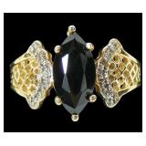 14K Yellow gold marquise cut black CZ solitaire