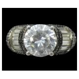 Sterling silver round and baguette CZ cocktail