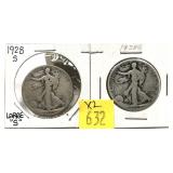 x2- 1928-S half dollars -x2 half dollars- Sold by