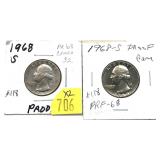 x2- 1968-S Proof Washington quarters-x2 quarters -