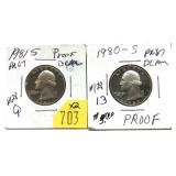 x2- Proof Washington quarters: 1980-S, 1981-S -x2