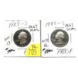x2- Proof Washington quarters: 1982-S, 1983-S -x2