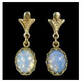 14K Yellow gold post earrings with lab opal drops,