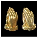 14K Yellow gold praying hands post earrings,