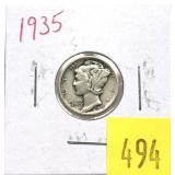 1935 Mercury dime