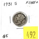 1931-S Mercury dime
