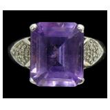 Sterling silver emerald cut amethyst ruing with
