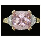 14K Yellow gold cushion cut pink CZ ring with