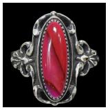 Sterling silver dentil set pink paua ring, new,