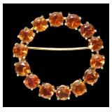 18K Yellow gold round cut citrines circle pin,