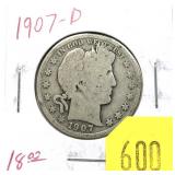 1907-D Barber half dollar