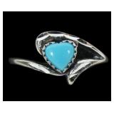 Sterling silver heart shape turquoise ring in