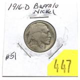 1916-D Buffalo nickel, restored date