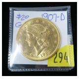 1907-D $20 Gold Liberty Double Eagle