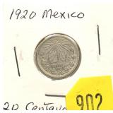 1920 Mexican 20 centavos