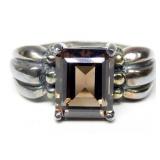 Sterling silver emerald cut smoky quartz ring,