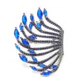 Sterling silver black and blue spinel wraparound