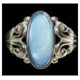 Sterling silver bezel set pale blue mother of