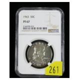 1963 Kennedy half dollar, NGC slab certified PF-67