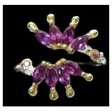 Sterling silver marquise cut garnet open wrap ring