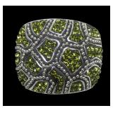 Sterling silver pave green stone statement ring,