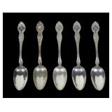 Set of 5 sterling silver teaspoons, "Violet" by