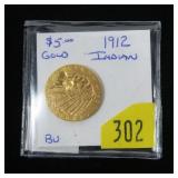 1912 $5 Gold Indian Half Eagle, BU