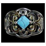 Sterling silver lattice design turquoise ring,